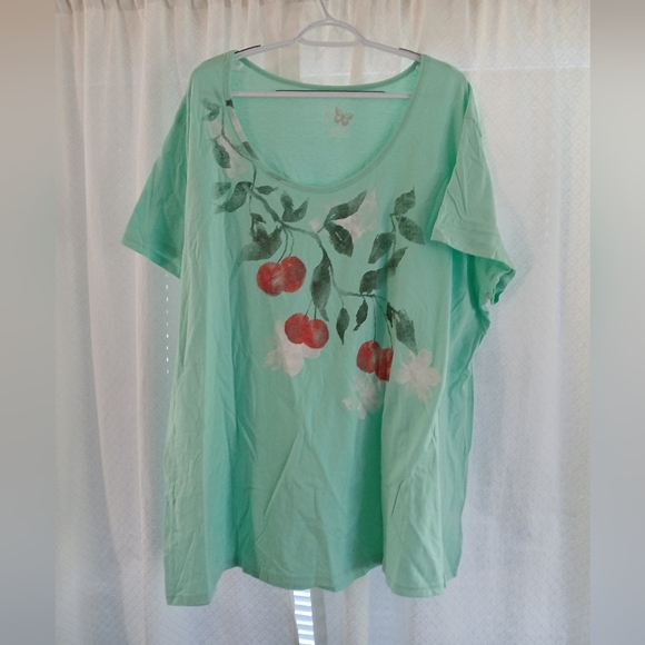 Just My Size Tops - Just My Size Mint Green Cherry Print 5X Women's Top
